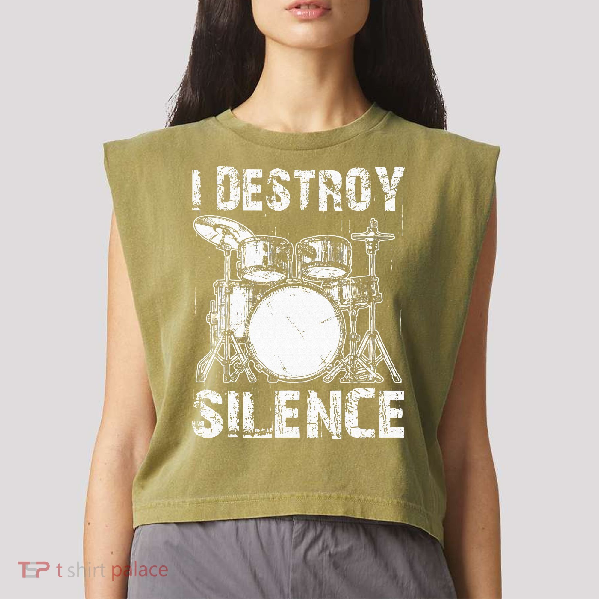 Cute Drum Set Women Drumming Rocker Music Percussion Garment-Dyed Women's Muscle Tee