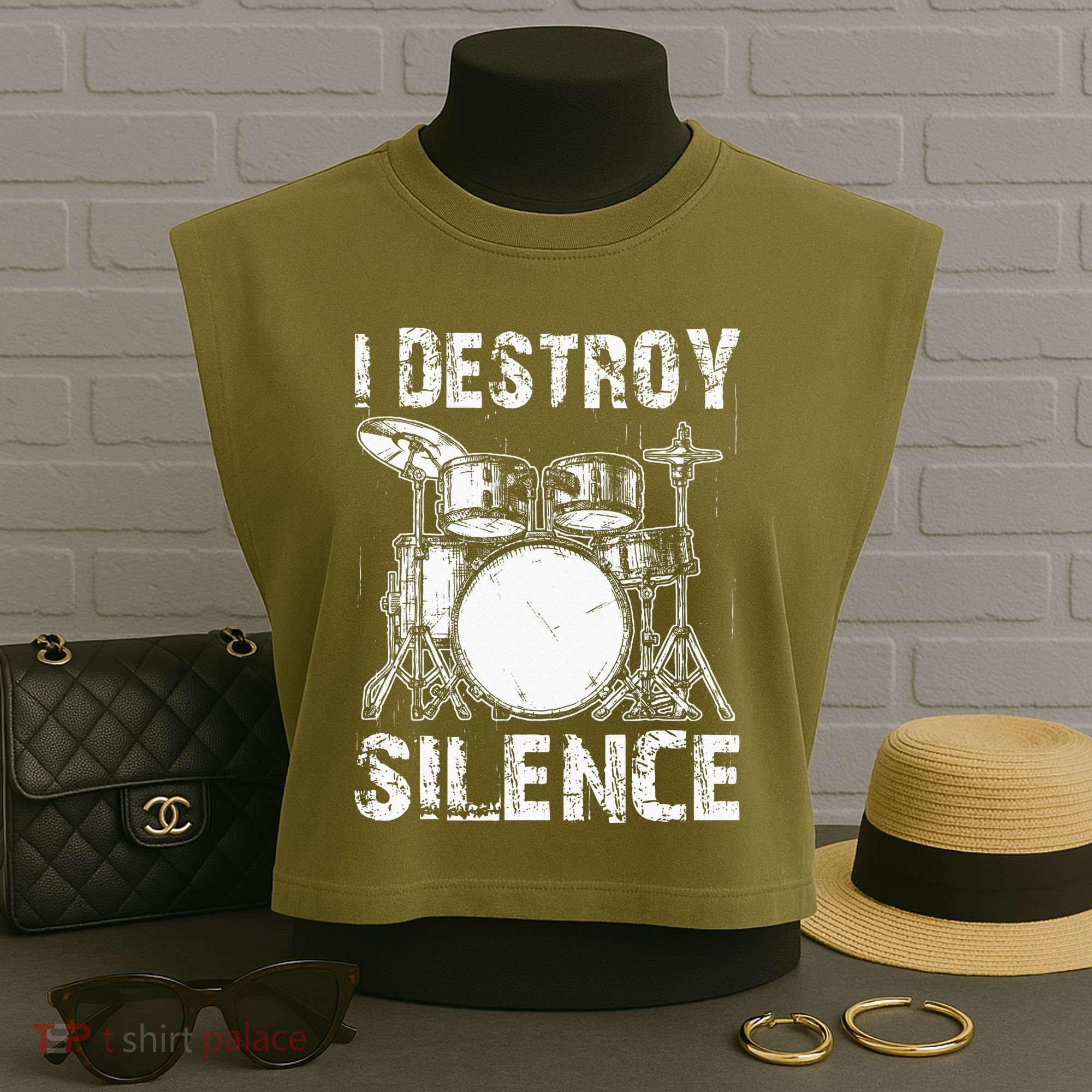 Cute Drum Set Women Drumming Rocker Music Percussion Garment-Dyed Women's Muscle Tee
