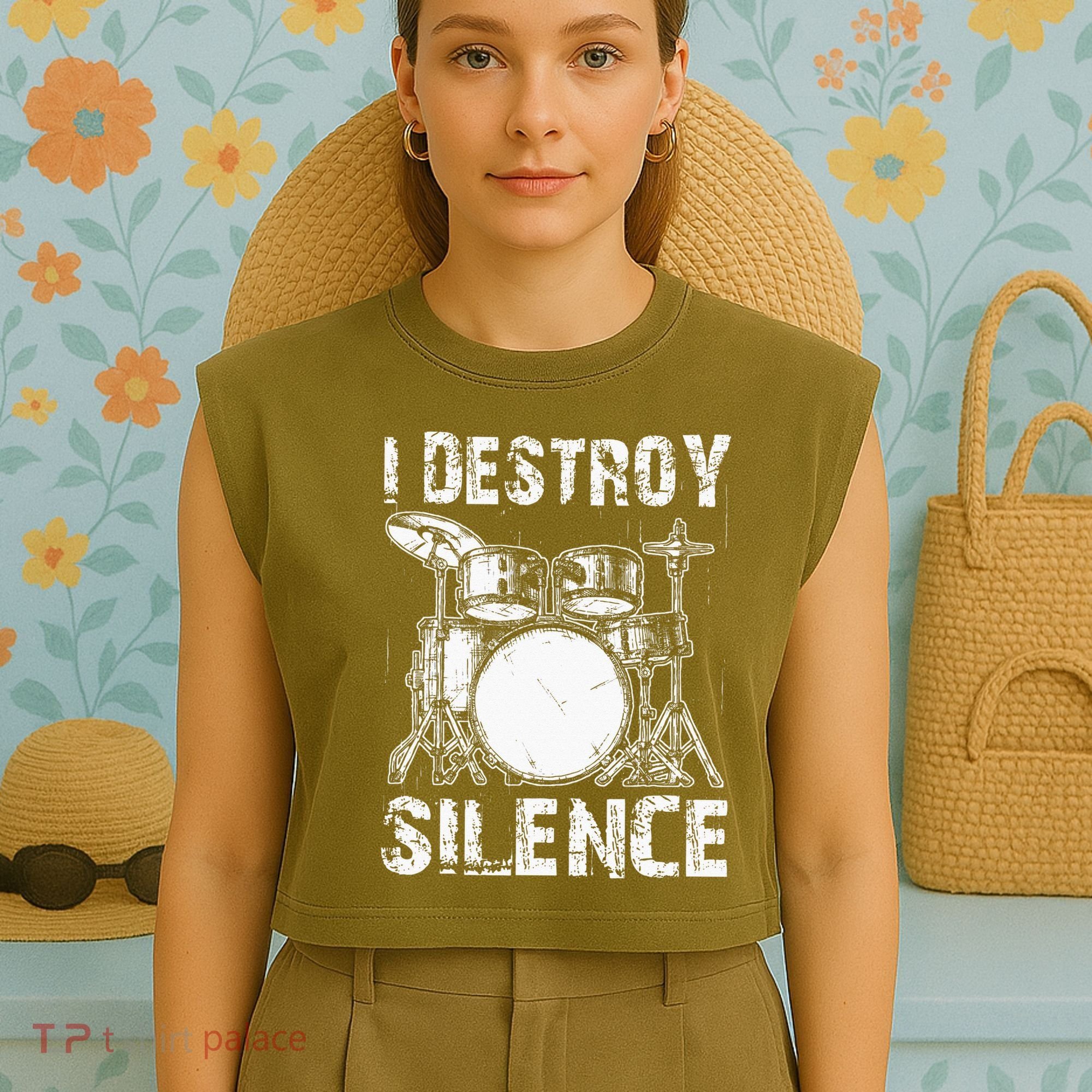 Cute Drum Set Women Drumming Rocker Music Percussion Garment-Dyed Women's Muscle Tee