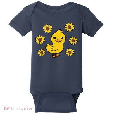 Cute Duck Summer Sunflower Kawaii Duck Baby Bodysuit