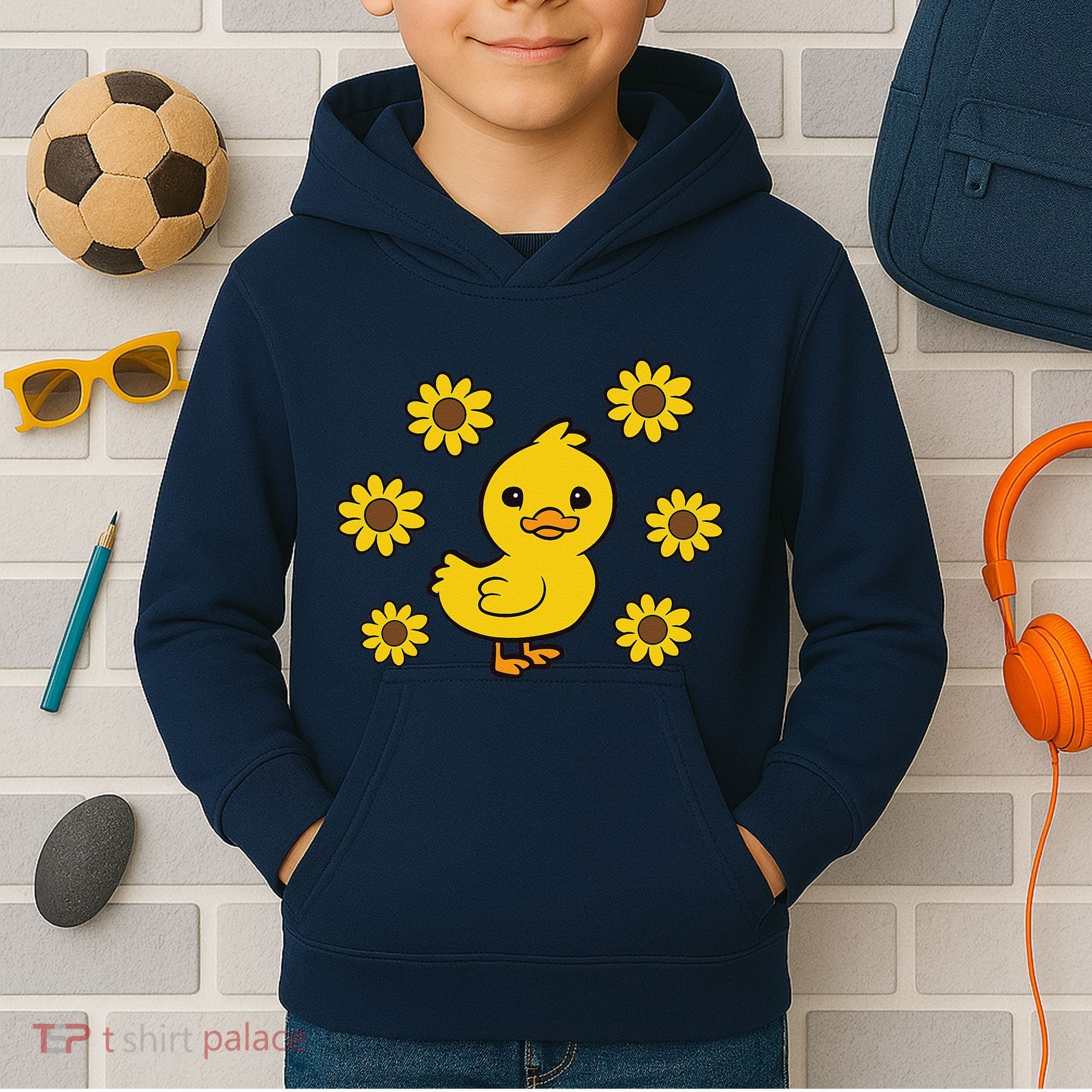 Cute Duck Summer Sunflower Kawaii Duck Kids Hoodie