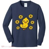 Cute Duck Summer Sunflower Kawaii Duck Kids Long Sleeve Shirt thumb 0