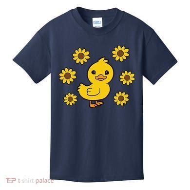 Cute Duck Summer Sunflower Kawaii Duck Kids T-Shirt