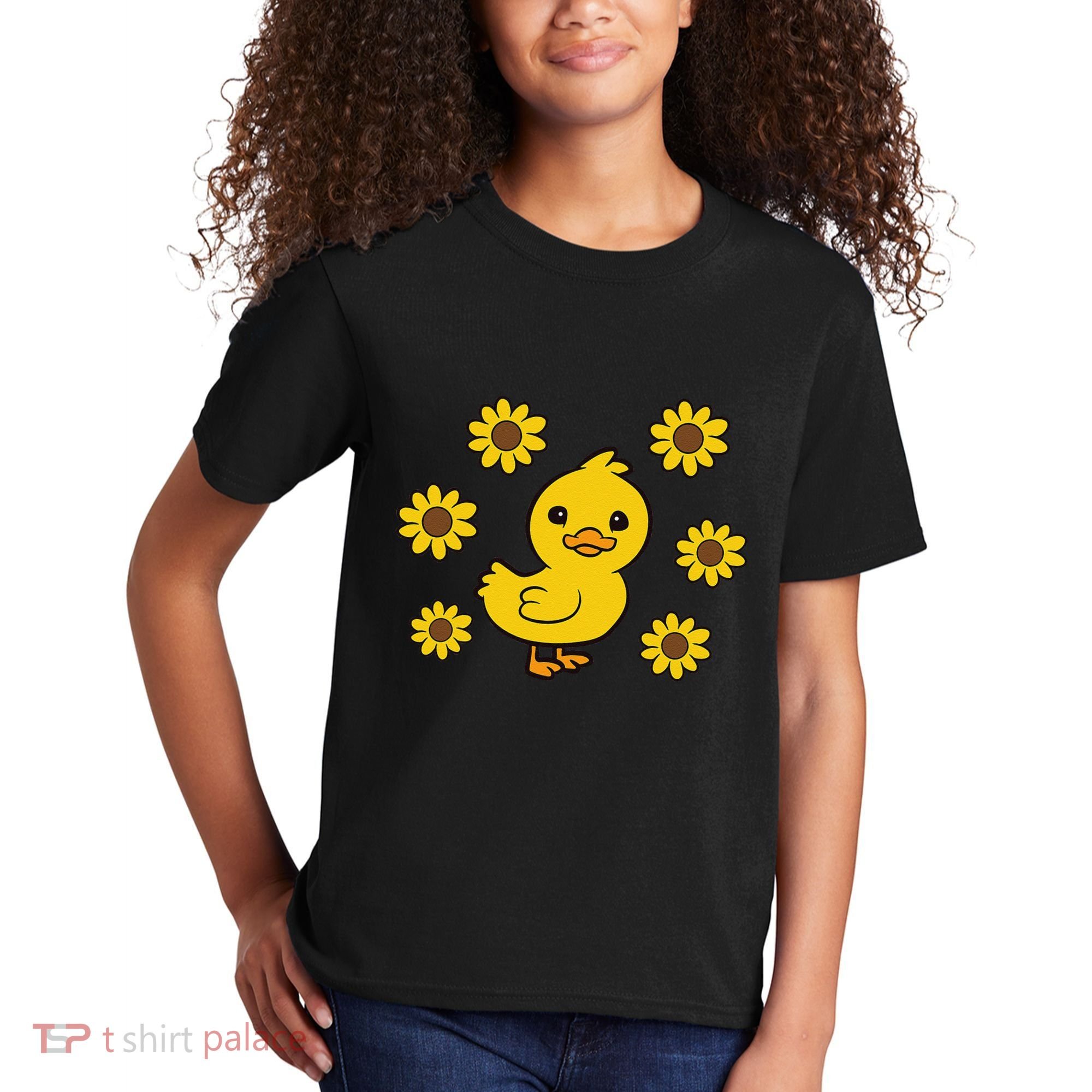 Cute Duck Summer Sunflower Kawaii Duck Kids T-Shirt