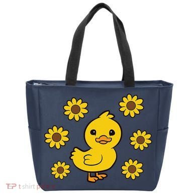 Cute Duck Summer Sunflower Kawaii Duck Tote Bag