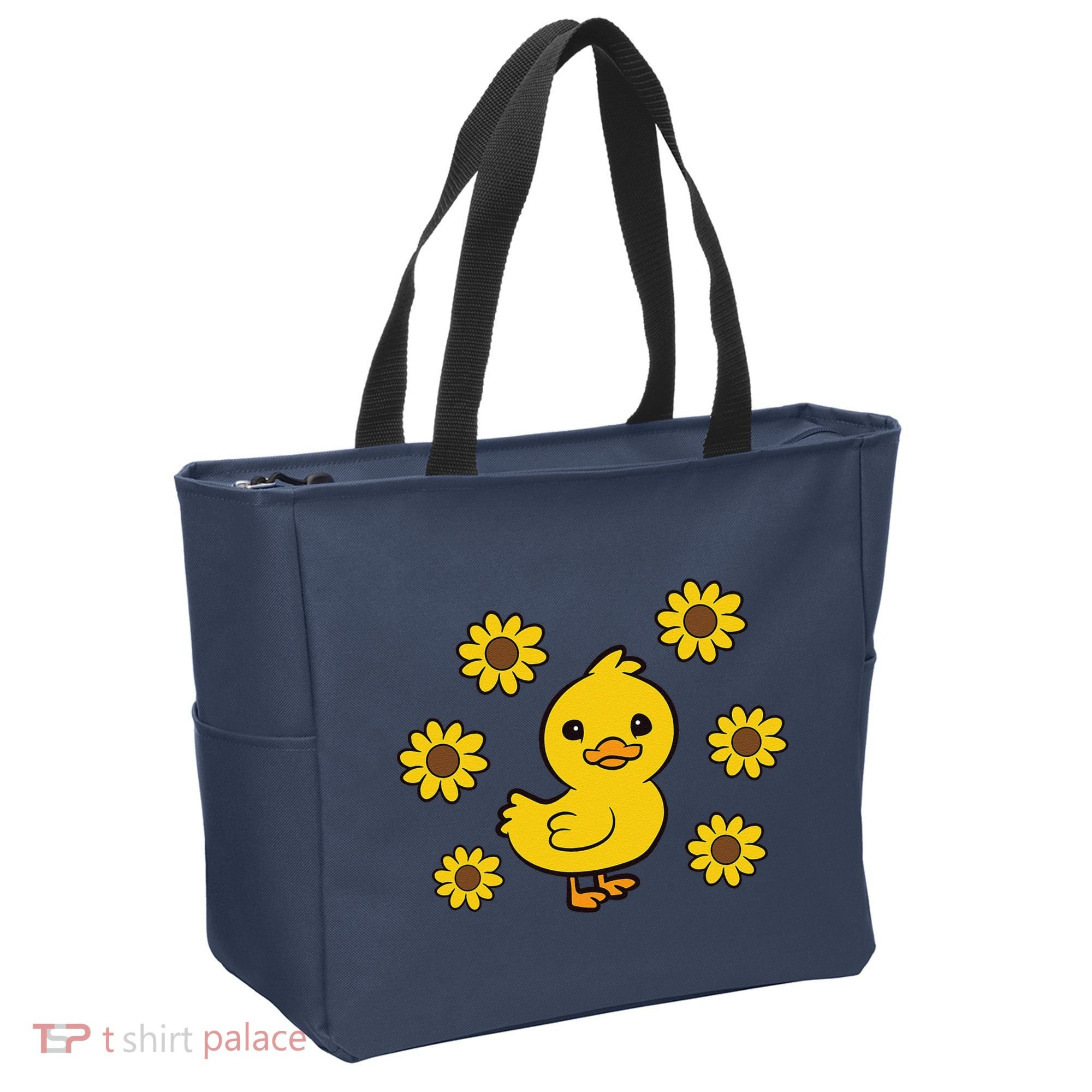 Cute Duck Summer Sunflower Kawaii Duck Tote Bag