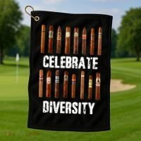 Celebrate Diversity Smoke Cigars Cigar Smoking Golf Towel thumb 1