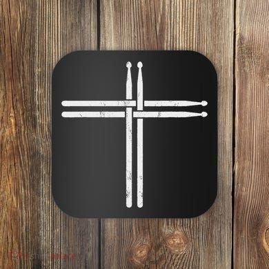 Christian Drum Stick Cross Funny Drummer Coaster