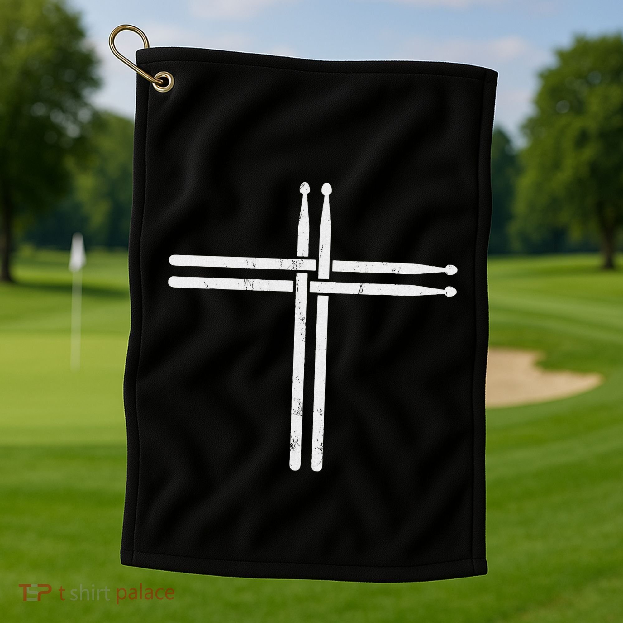 Christian Drum Stick Cross Funny Drummer Golf Towel