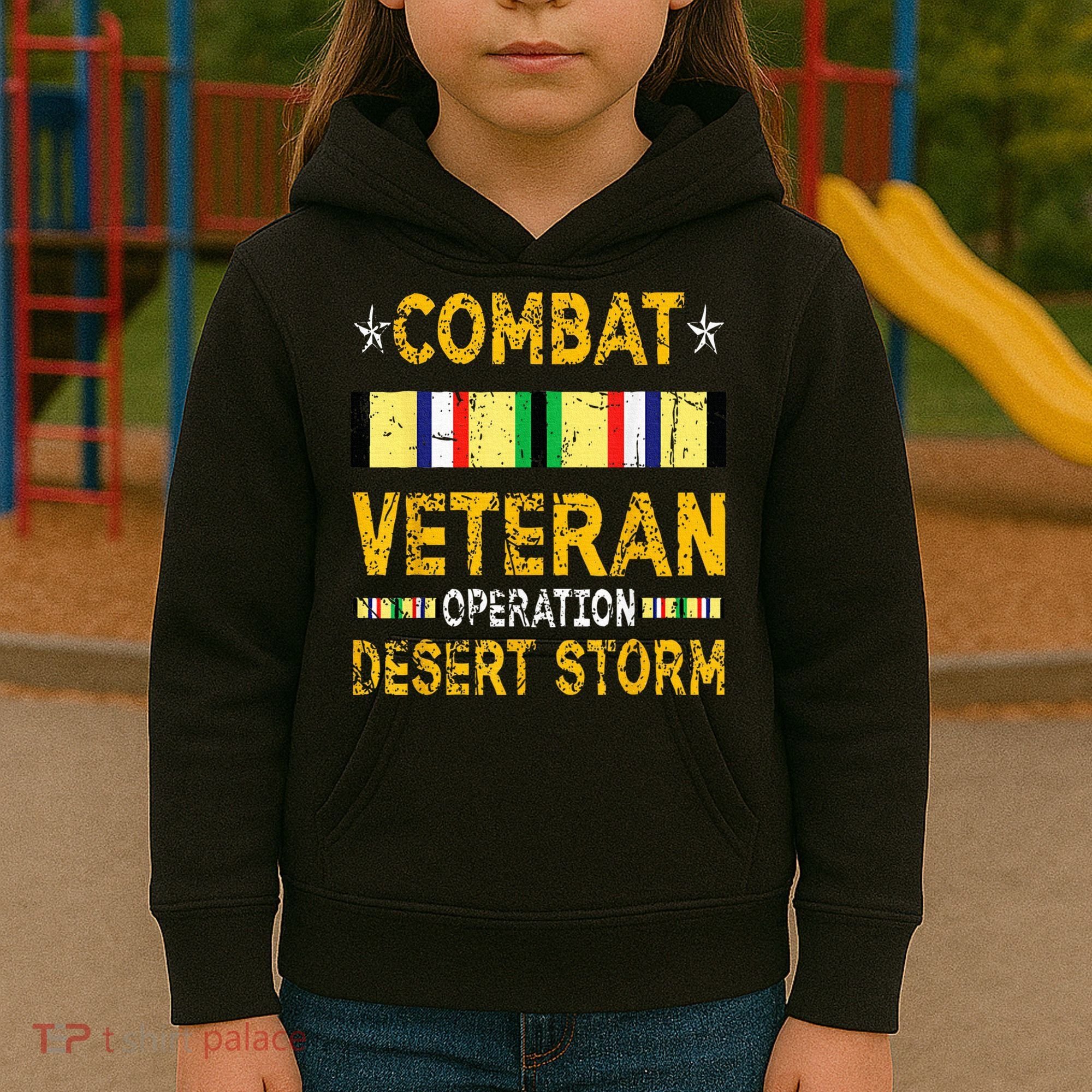 Combat Desert Storm Veteran Persian War Service Ribbon Kids Hoodie