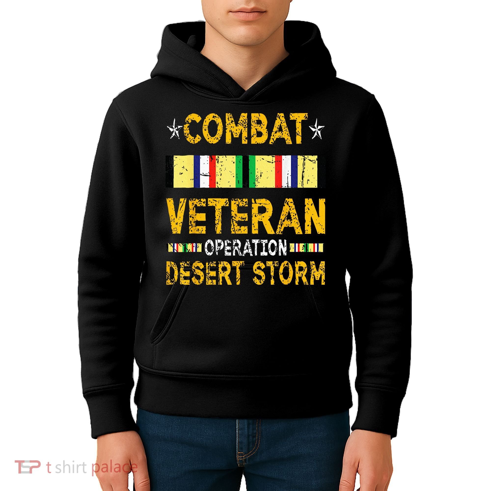 Combat Desert Storm Veteran Persian War Service Ribbon Kids Hoodie