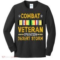 Combat Desert Storm Veteran Persian War Service Ribbon Kids Long Sleeve Shirt thumb 0