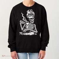 Coffee Drinking Skeleton Lazy DIY Halloween Costume Women's Sweatshirt thumb 0
