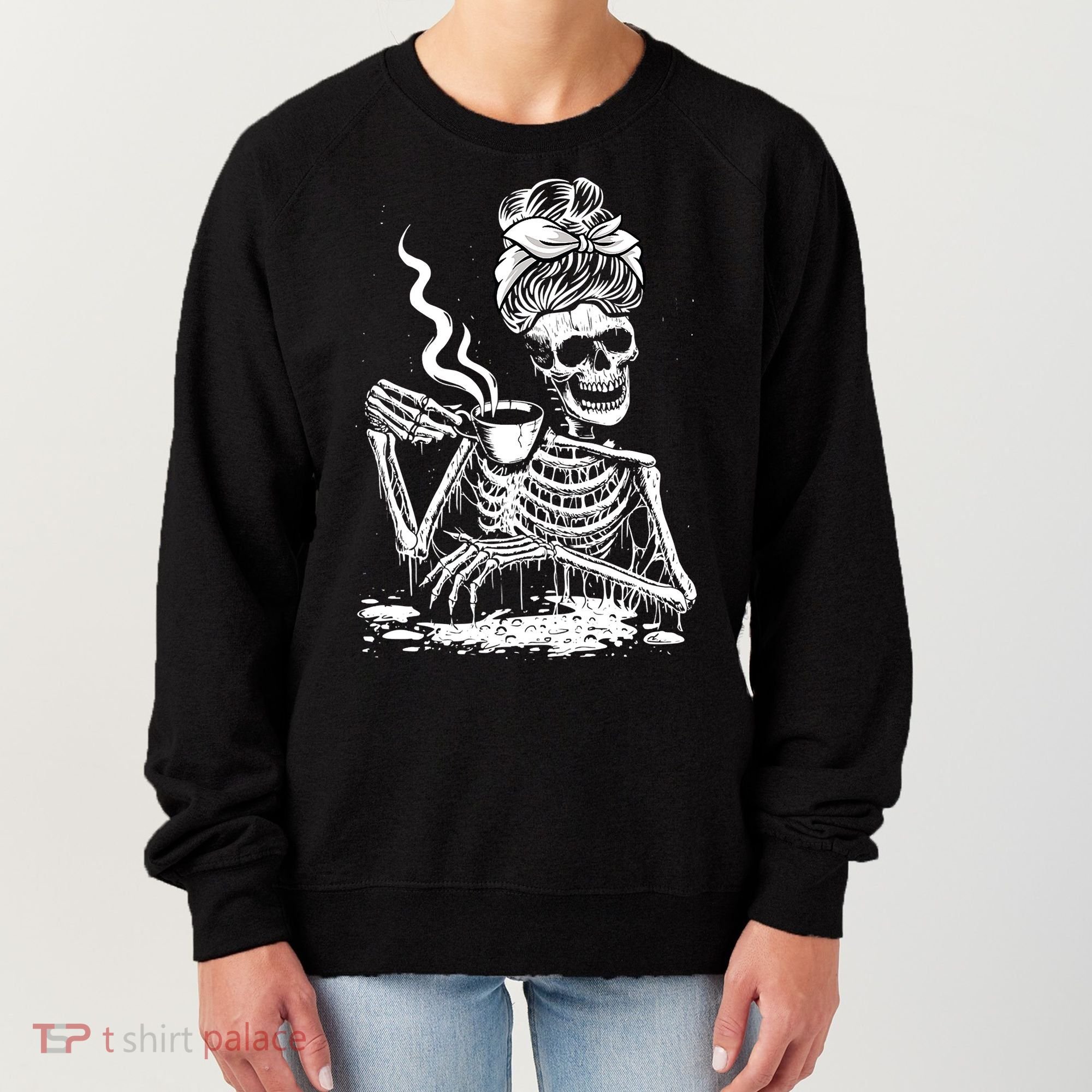 Coffee Drinking Skeleton Lazy DIY Halloween Costume Women's Sweatshirt