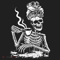 Coffee Drinking Skeleton Lazy DIY Halloween Costume Women's Sweatshirt thumb 2