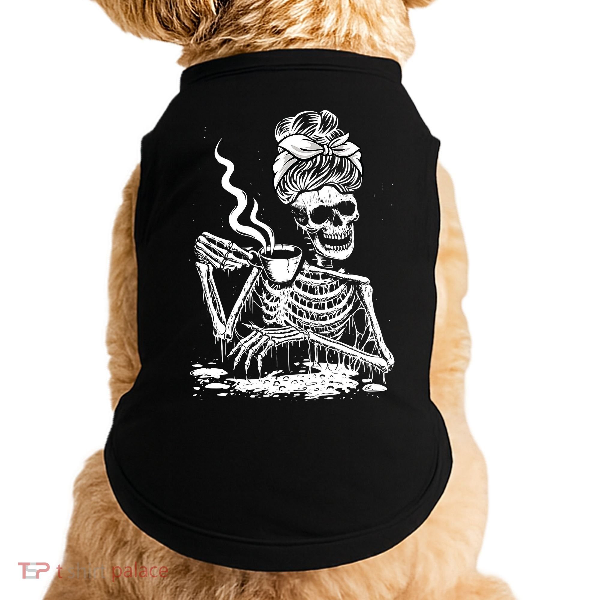 Coffee Drinking Skeleton Lazy DIY Halloween Costume Doggie Tank