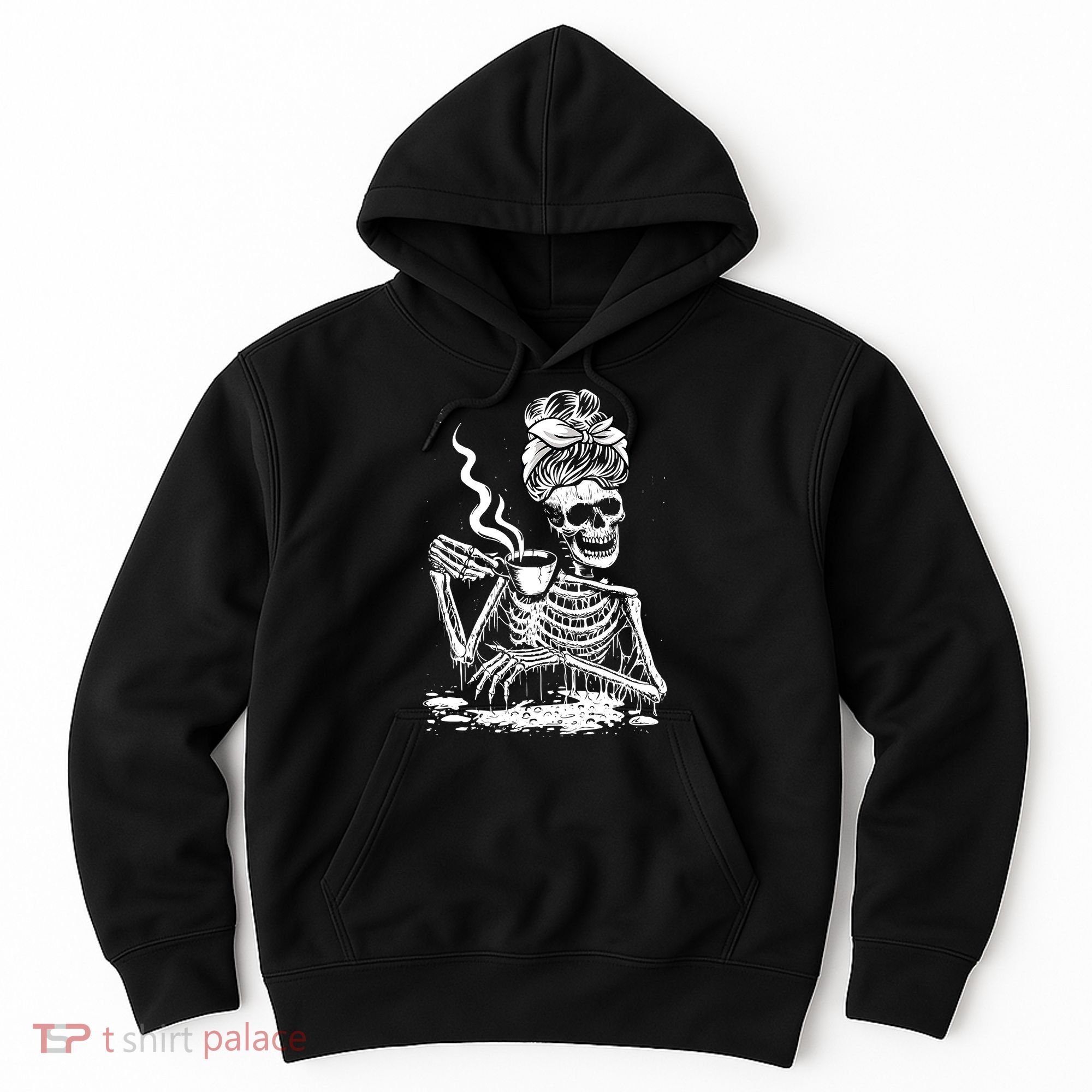 Coffee Drinking Skeleton Lazy DIY Halloween Costume Hoodie