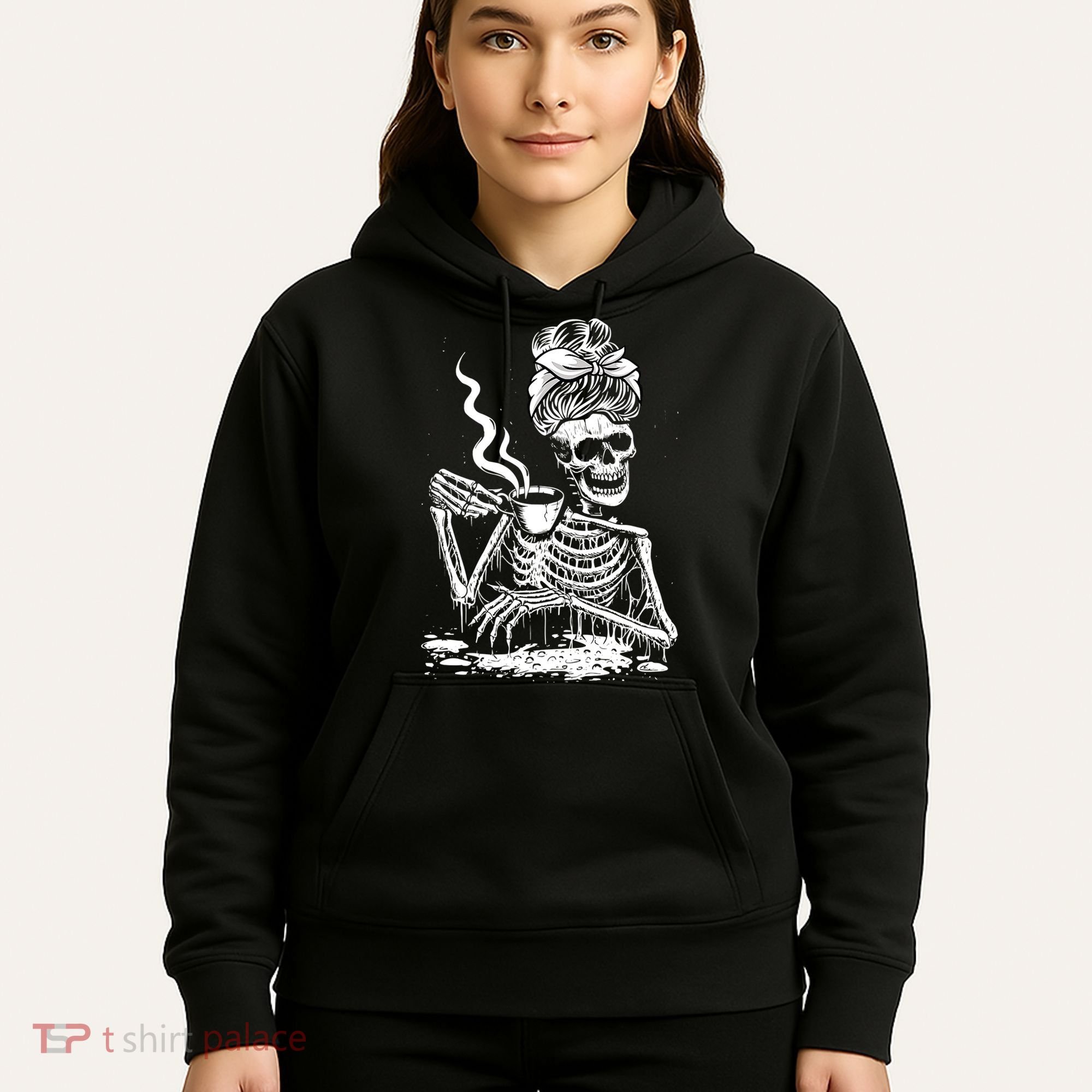 Coffee Drinking Skeleton Lazy DIY Halloween Costume Hoodie