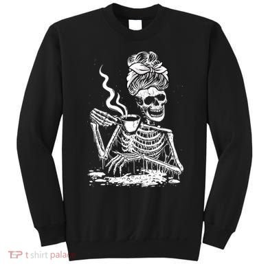Coffee Drinking Skeleton Lazy DIY Halloween Costume Sweatshirt