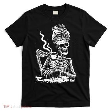 Coffee Drinking Skeleton Lazy DIY Halloween Costume T-Shirt