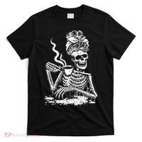 Coffee Drinking Skeleton Lazy DIY Halloween Costume T-Shirt thumb 0