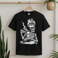 Coffee Drinking Skeleton Lazy DIY Halloween Costume T-Shirt thumb 2