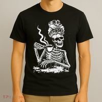 Coffee Drinking Skeleton Lazy DIY Halloween Costume T-Shirt thumb 3
