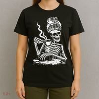 Coffee Drinking Skeleton Lazy DIY Halloween Costume T-Shirt thumb 4