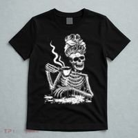 Coffee Drinking Skeleton Lazy DIY Halloween Costume T-Shirt thumb 5