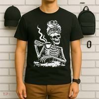 Coffee Drinking Skeleton Lazy DIY Halloween Costume T-Shirt thumb 6