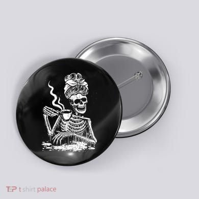 Coffee Drinking Skeleton Lazy DIY Halloween Costume Button