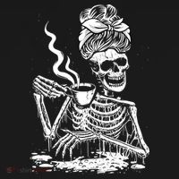 Coffee Drinking Skeleton Lazy DIY Halloween Costume Pajama Set thumb 2