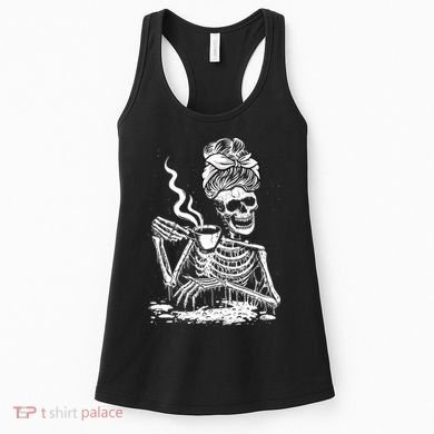 Coffee Drinking Skeleton Lazy DIY Halloween Costume Women's Tank Top