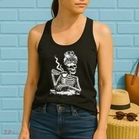 Coffee Drinking Skeleton Lazy DIY Halloween Costume Women's Tank Top thumb 2