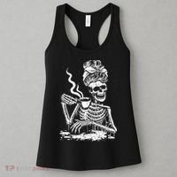 Coffee Drinking Skeleton Lazy DIY Halloween Costume Women's Tank Top thumb 3