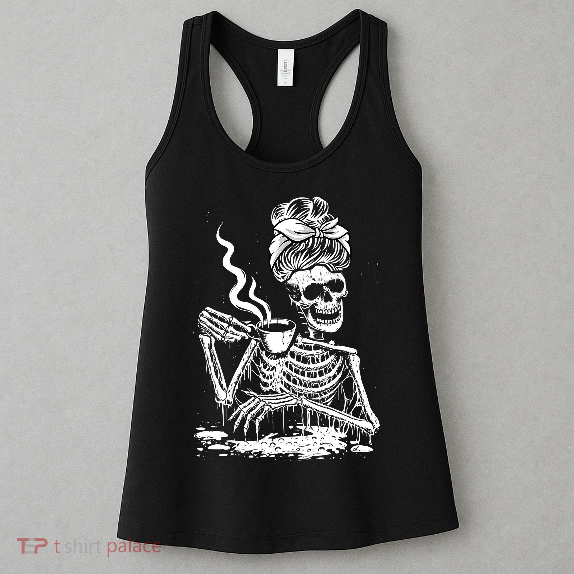 Coffee Drinking Skeleton Lazy DIY Halloween Costume Women's Tank Top