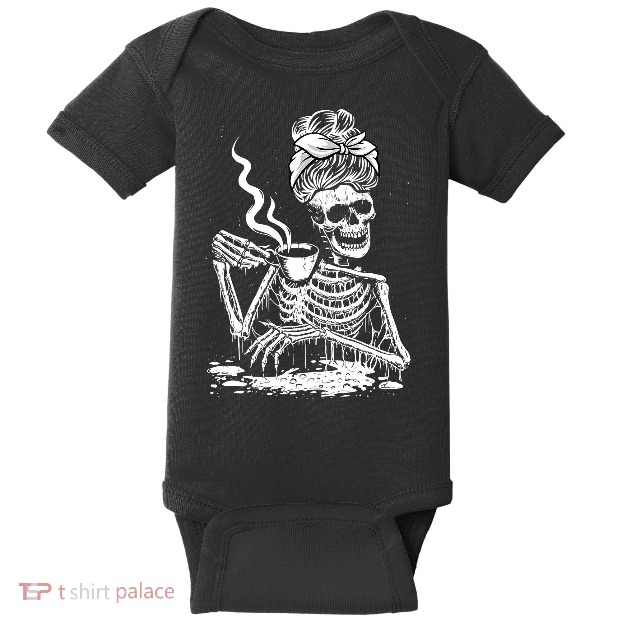 Coffee Drinking Skeleton Lazy DIY Halloween Costume Baby Bodysuit