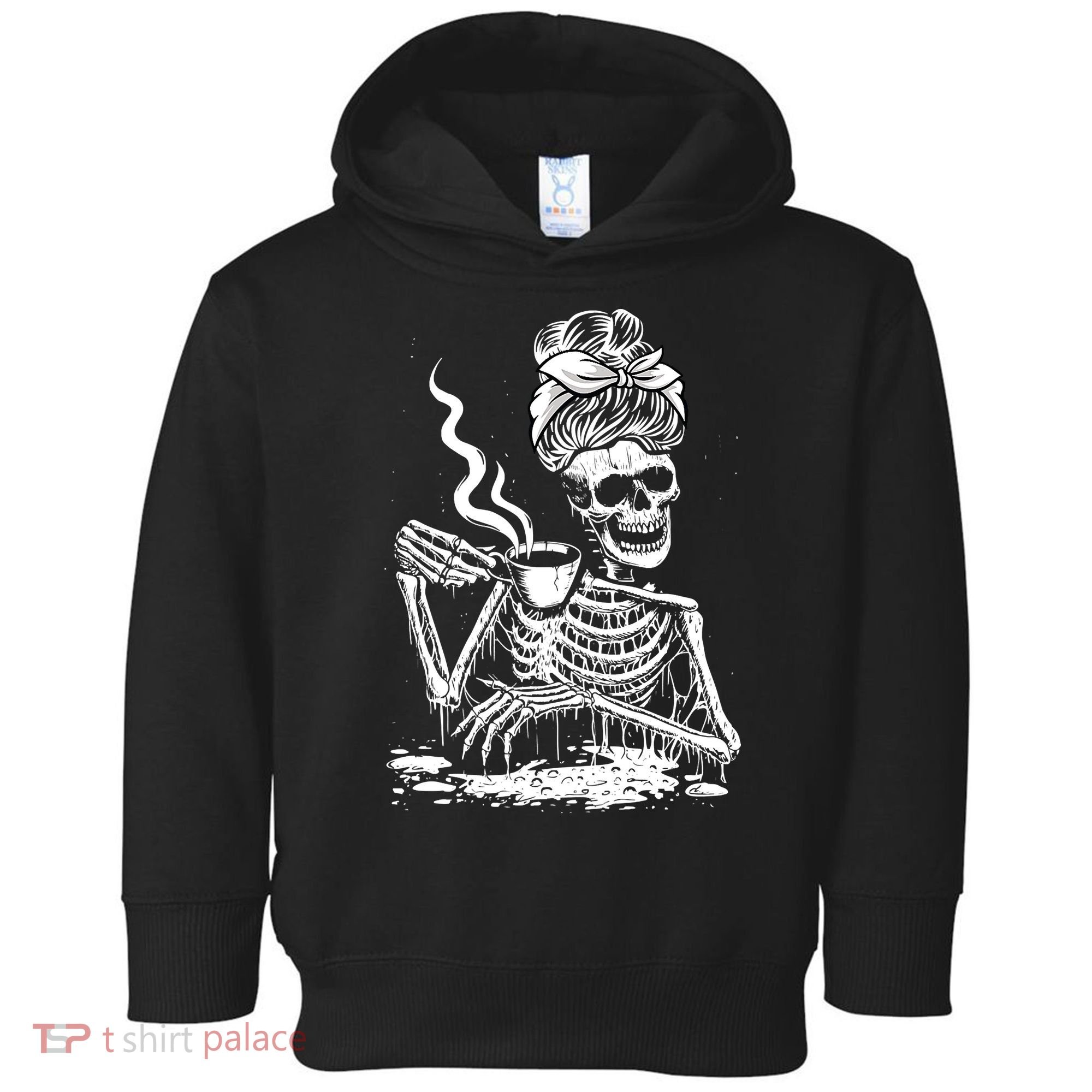 Coffee Drinking Skeleton Lazy DIY Halloween Costume Toddler Hoodie