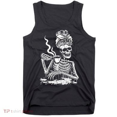 Coffee Drinking Skeleton Lazy DIY Halloween Costume Tank Top