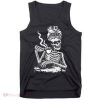Coffee Drinking Skeleton Lazy DIY Halloween Costume Tank Top thumb 0