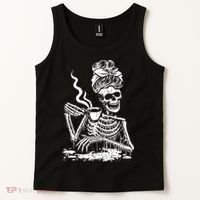 Coffee Drinking Skeleton Lazy DIY Halloween Costume Tank Top thumb 2