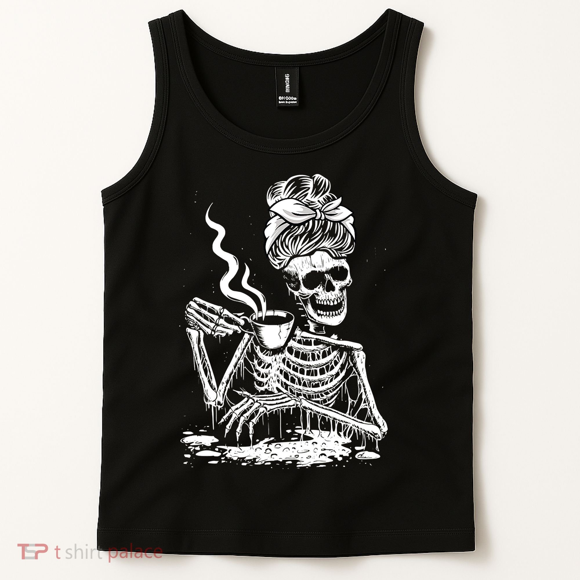 Coffee Drinking Skeleton Lazy DIY Halloween Costume Tank Top
