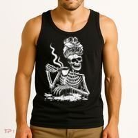 Coffee Drinking Skeleton Lazy DIY Halloween Costume Tank Top thumb 3