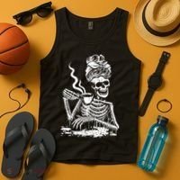 Coffee Drinking Skeleton Lazy DIY Halloween Costume Tank Top thumb 4
