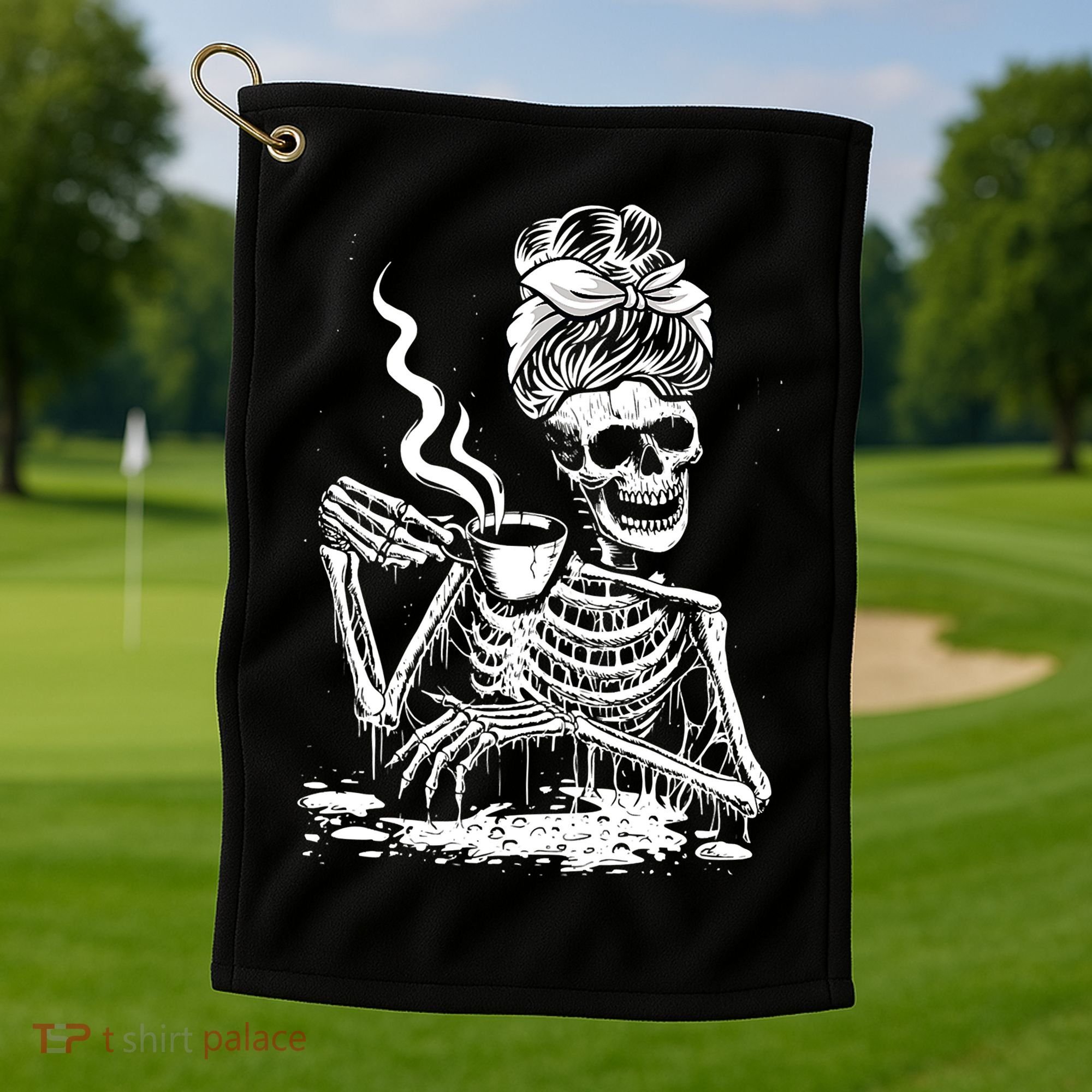 Coffee Drinking Skeleton Lazy DIY Halloween Costume Golf Towel