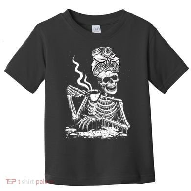 Coffee Drinking Skeleton Lazy DIY Halloween Costume Toddler T-Shirt