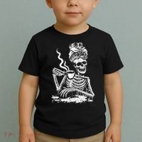 Coffee Drinking Skeleton Lazy DIY Halloween Costume Toddler T-Shirt thumb 2