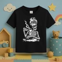Coffee Drinking Skeleton Lazy DIY Halloween Costume Toddler T-Shirt thumb 3