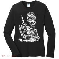 Coffee Drinking Skeleton Lazy DIY Halloween Costume Women's Long Sleeve Shirt thumb 0