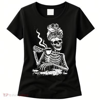 Coffee Drinking Skeleton Lazy DIY Halloween Costume Women's T-Shirt